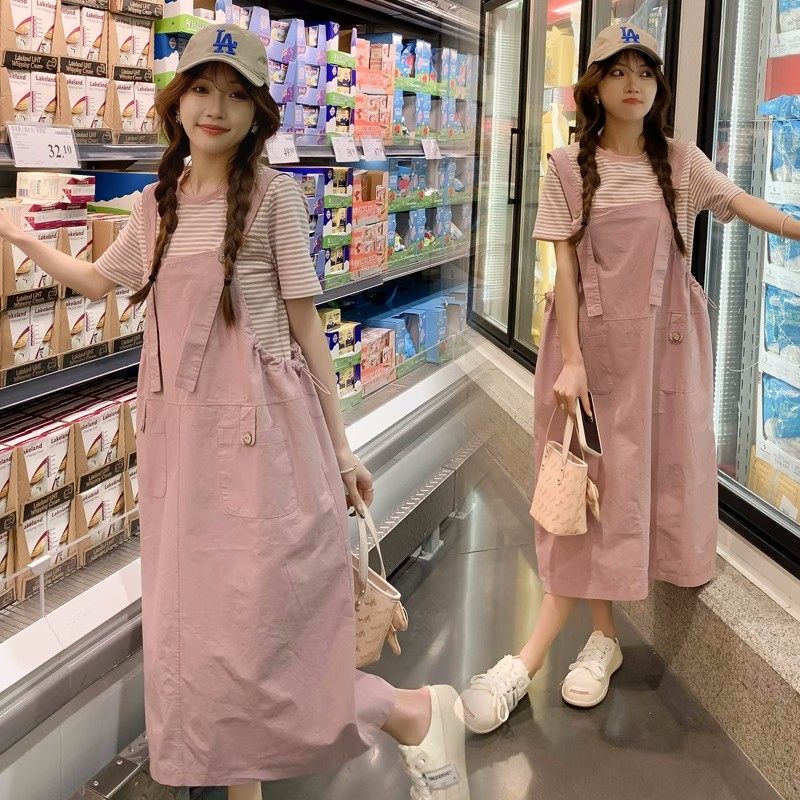 孕妇套装时尚洋气时髦孕妇夏装小个子连衣裙夏款减龄背带裙子夏季