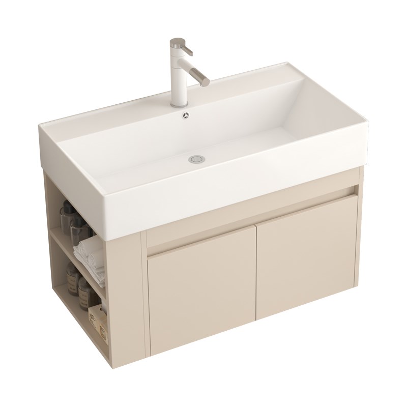 奶油风浴室柜侧柜组合卫生间陶瓷一体大台盆洗手盆洗脸洗漱台80cm