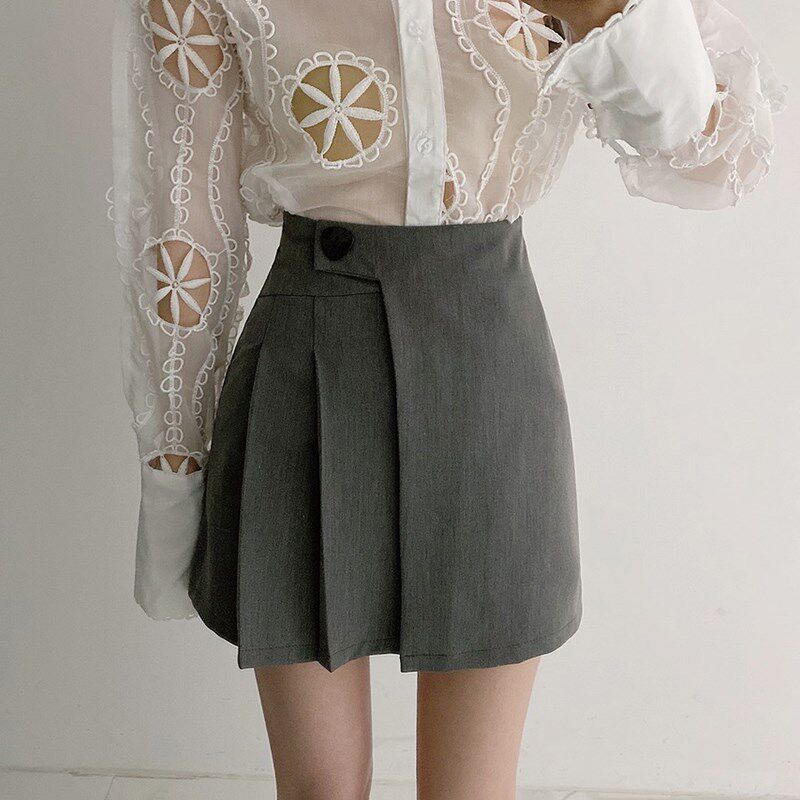 不规则百褶裙半身裙夏黑色包臀伞裙高腰a字裙短裙女夏季灰色 短款