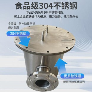 管道式 液体浆料除铁器法兰接口不锈钢管道强磁棒流体过滤器