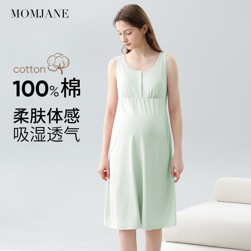 待产裙孕妇睡衣睡裙春夏季薄款带胸垫连衣裙产后喂奶纯棉哺乳裙女