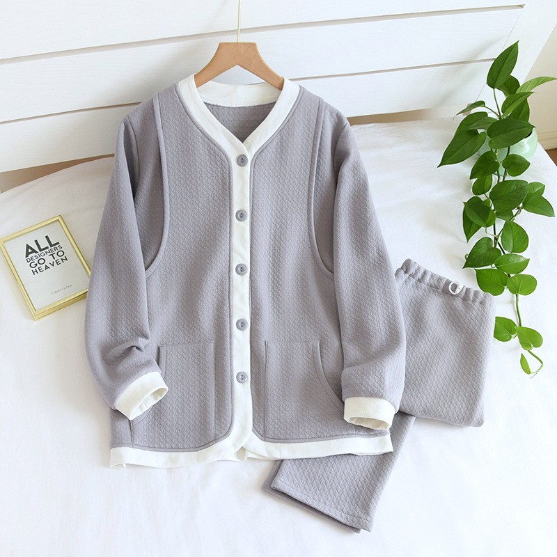 秋冬厚款保暖V领空气层月子服产后家居服哺乳喂奶衣产妇长袖睡衣