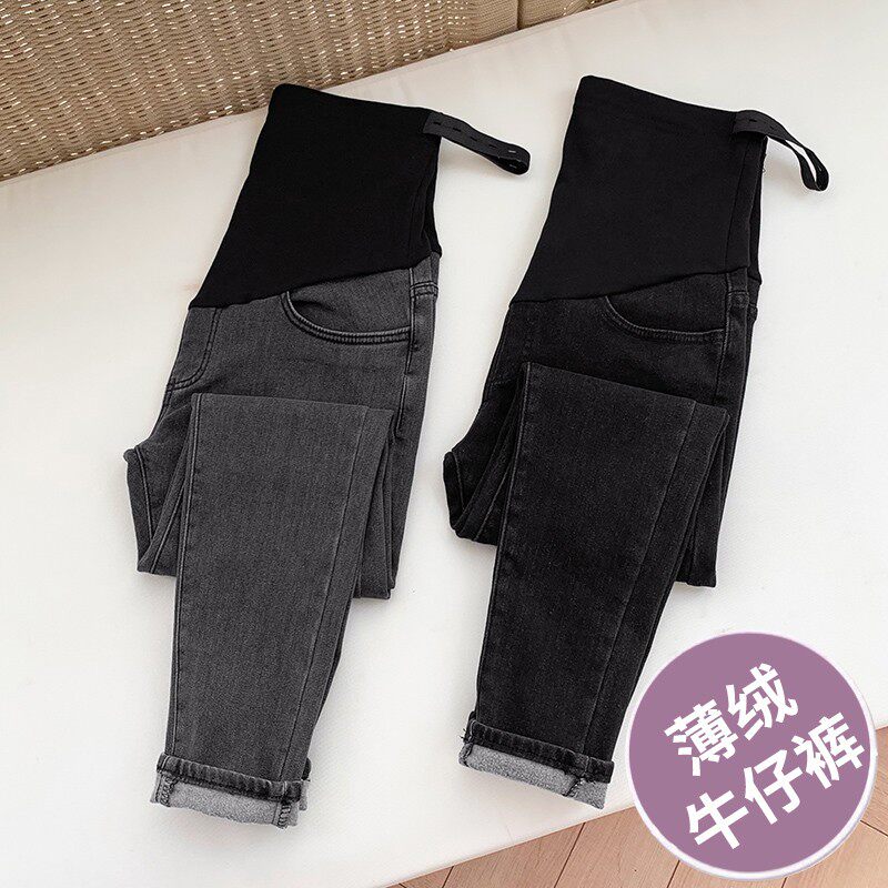 薄绒孕妇牛仔裤秋冬小脚托腹打底裤孕妇裤子春秋外穿加绒秋季长裤