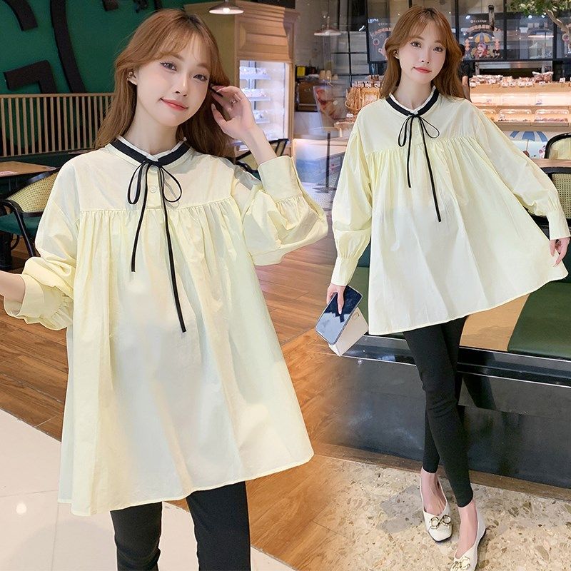 孕妇装春装时尚小清新简约长袖上衣春季小个子连衣裙韩版怀孕裙子