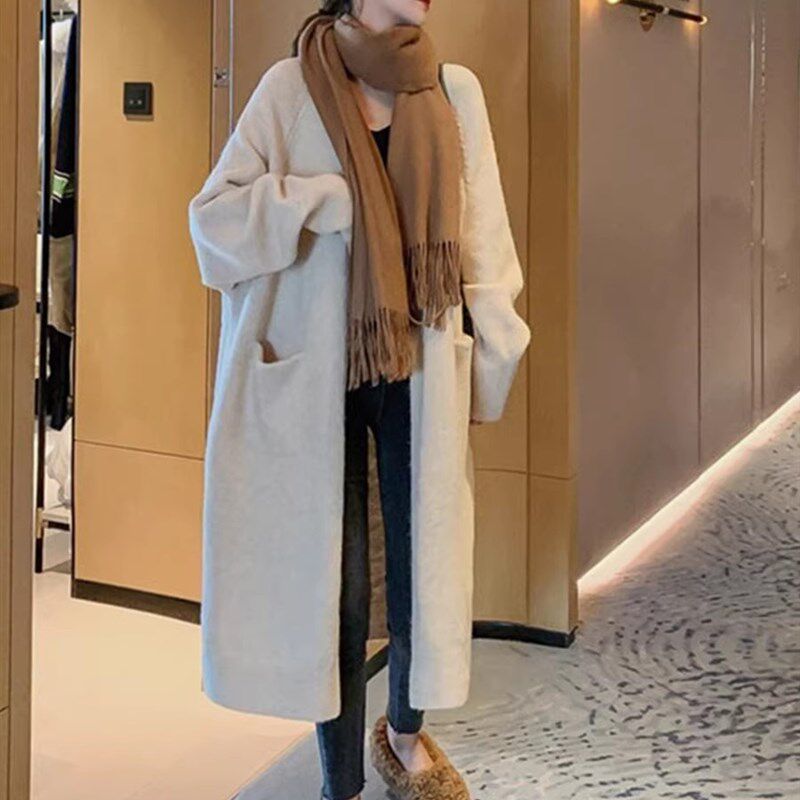 孕妇中长版毛衣外套秋冬2023新款宽松外穿韩系慵懒风加厚针织开衫