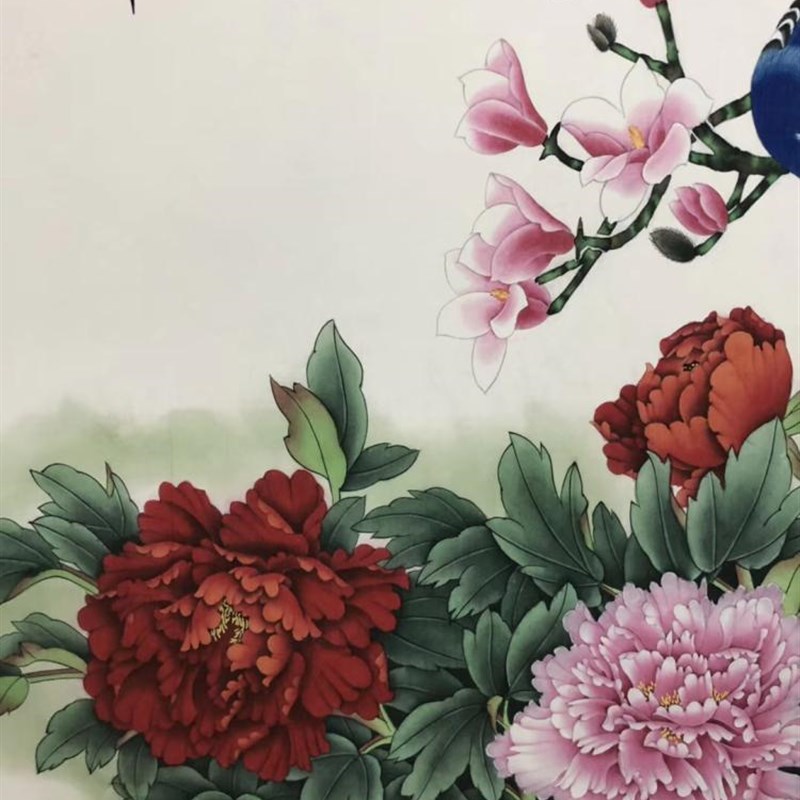 牡丹喜鹊国画工笔花鸟画富贵吉祥C风水画字画客厅办公室茶楼装饰