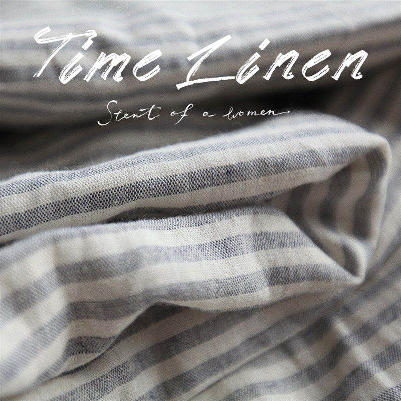 纯亚麻 浅灰蓝+白细条纹幅宽2.8米面料 柔和清浅百搭服装床品布料