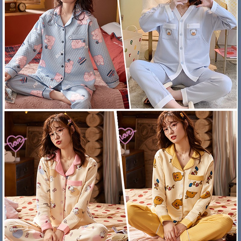 秋冬季空气棉月子服春秋天产后孕妇睡衣女加厚款哺U乳期纯棉家居