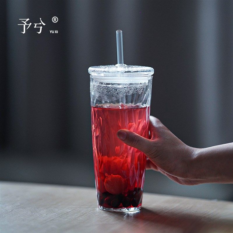高颜值高硼硅玻璃吸管杯耐冷x热水杯子无铅夏日果汁奶Z茶大容量女