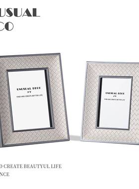 现代轻奢灰色编织皮相框相册售楼处客厅电视柜卧室床头柜装饰摆件