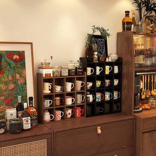 形影家俱实木杯架置物架咖啡角开 放多宝阁墙上桌面茶杯架子展示