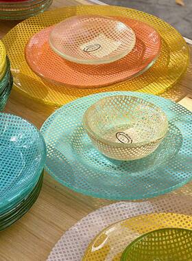 韩国Eding彩色耐热玻璃椭圆餐盘酸奶碗水果碗甜点盘玻璃盘