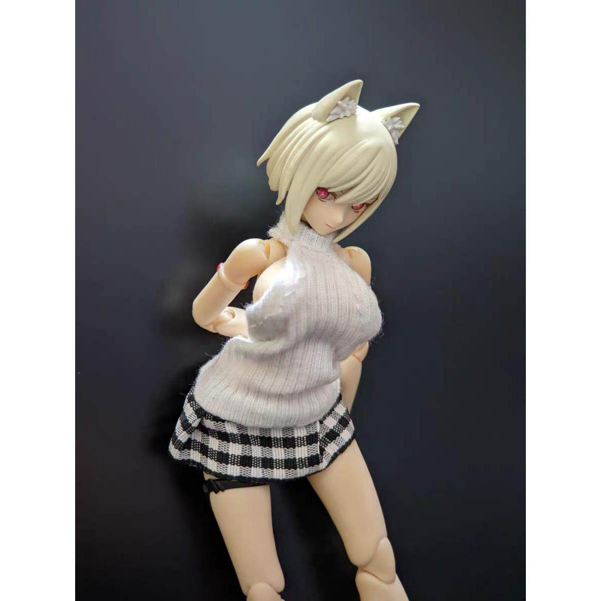 6寸1/12手办figma机娘布衣露背毛衣套装替换连衣断裙子外套