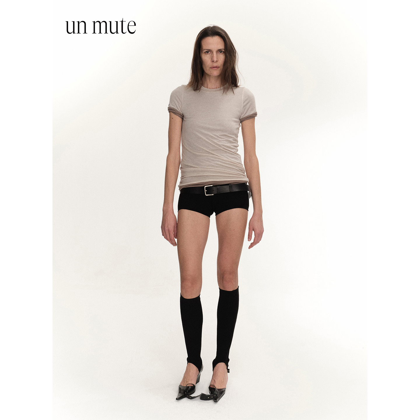 双层撞色推叠下摆短袖Tee