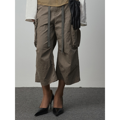 复古水洗多口袋工装7分裤