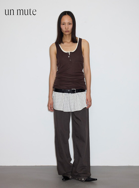 UN MUTE25FW 天丝羊毛亨利领下摆波点拼接裙设计腰部抽皱背心裙