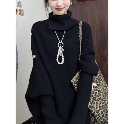 黑色高领套头软糯毛衣女2025新款秋冬季加厚宽松慵懒风针织衫上衣