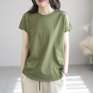 胖妹妹打底衫 外贸法国单夏季 大码 纯色棉质上衣女士短袖 2025年新款