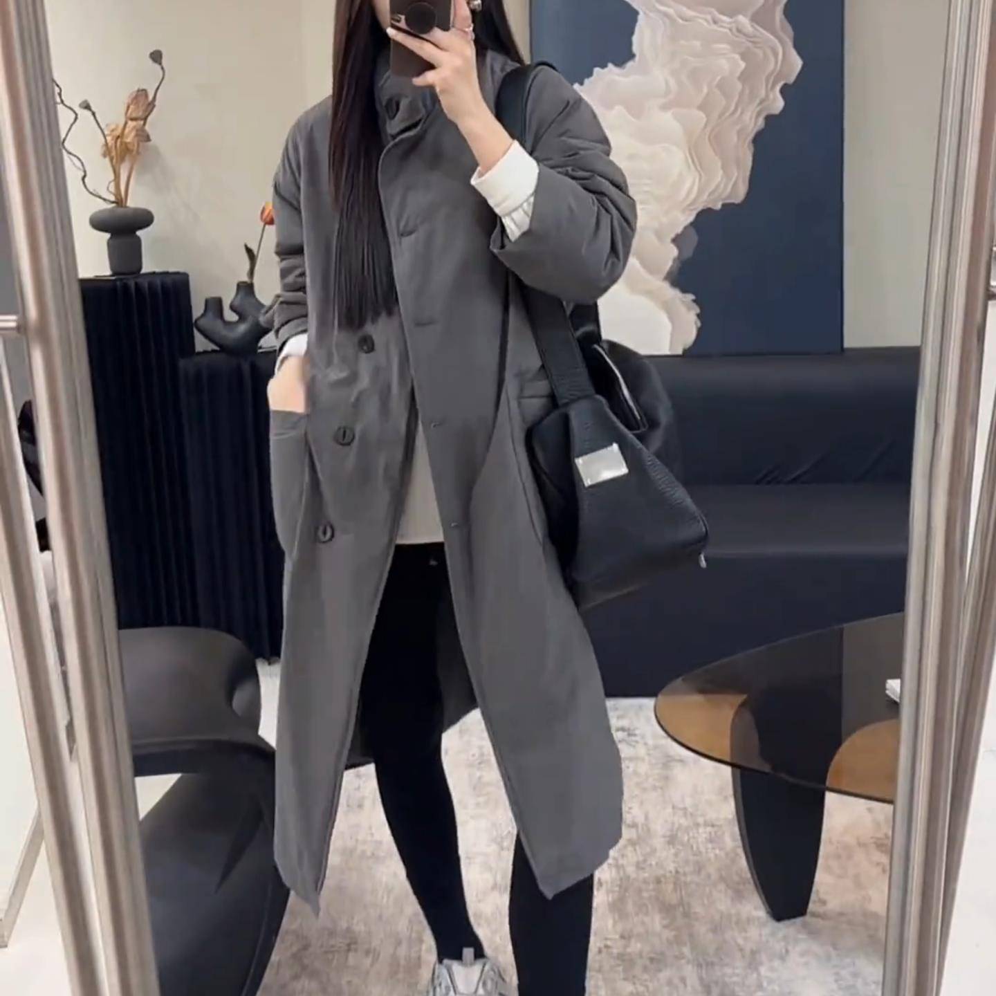 风衣款棉服女2025秋冬新款宽松大码胖mm休闲简约直筒中长款棉衣女