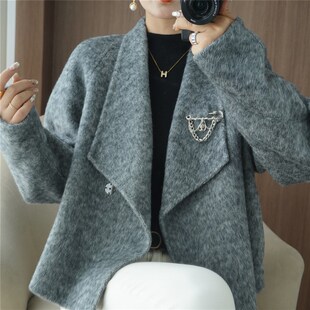 高端100%双面羊绒大衣女外套风衣纯羊毛秋冬季高档毛呢短款小个子