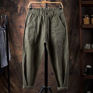 休闲裤 子潮牌拼接裤 男胖子修身 裤 子 小脚工装 松紧腰纯棉加肥加大码
