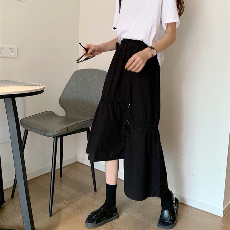 大码半身裙女夏季高腰包臀a字裙胖mm显瘦不规则适合胯大中长裙子