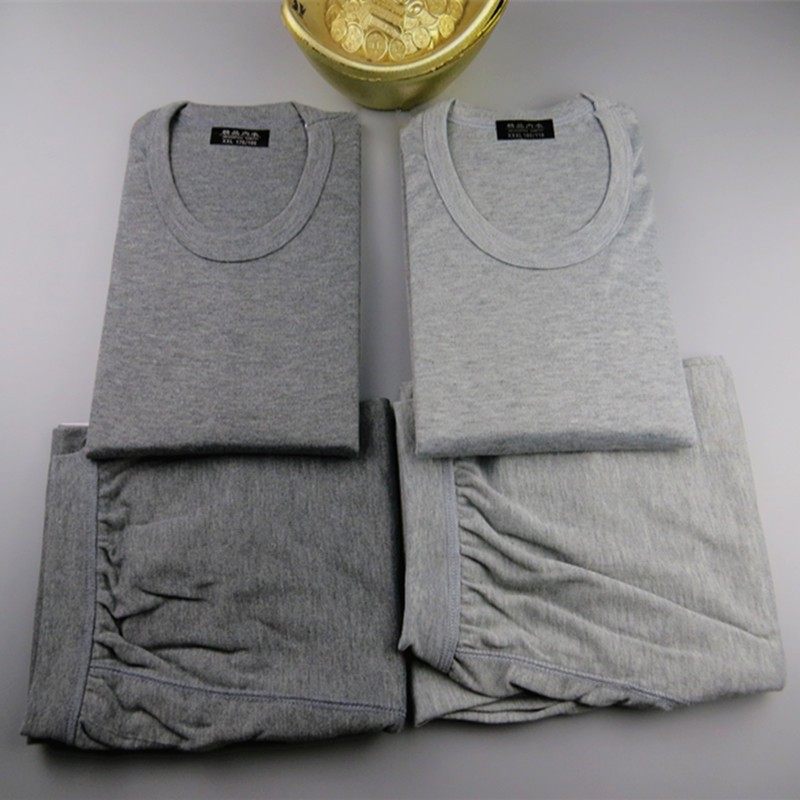 男士纯棉圆领内衣 全棉低领秋衣秋裤套装中老年棉毛衫棉毛裤 中厚