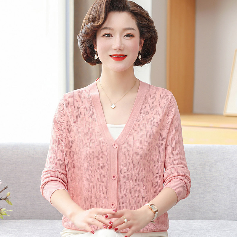 年轻妈妈春夏装空调针织衫洋气中老年女外搭披肩冰丝小开衫薄外套