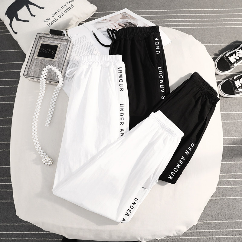 冰丝速干九分运动裤女夏季薄款2021新款春秋宽松束脚防蚊休闲女裤