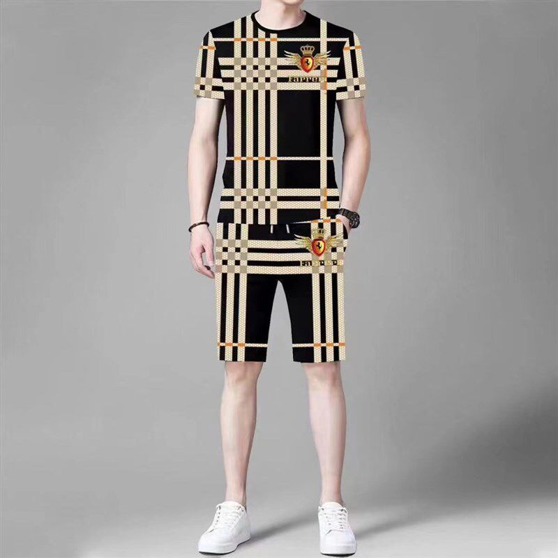 休闲运动套装男士夏季新款潮牌印花短袖短裤男装一套搭配帅气衣服