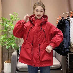 网红爆款休闲中长版二棉风衣外套女春装新款拼色设计百搭收腰显瘦