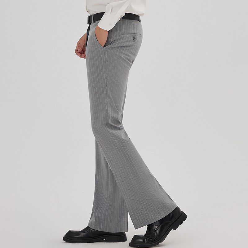 春夏条纹喇叭西裤男青年时尚垂感大脚阔腿西装裤韩版休闲弹力男裤