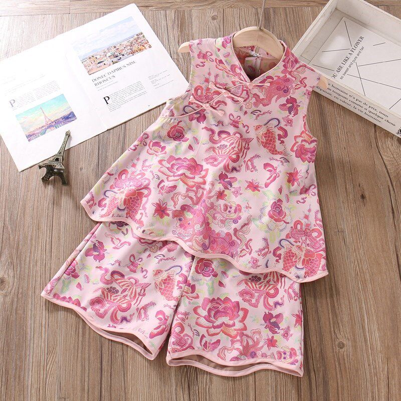 12岁女孩衣服夏季10独特漂亮儿童国风套装8新中式改良6女童两件套