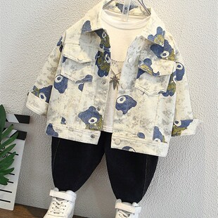 男童牛仔外套2025春秋新款宝宝帅气卡通翻领夹克婴儿秋装休闲上衣