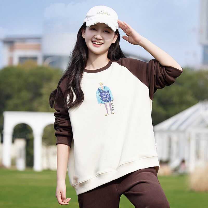 少女秋装新款卫衣初中生休闲运动套装高中学生洋气卫衣时尚两件套