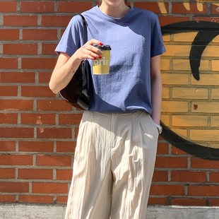 女t恤短袖 2025简约圆领宽松纯棉夏季 街头纯色 新款 T236韩国女装