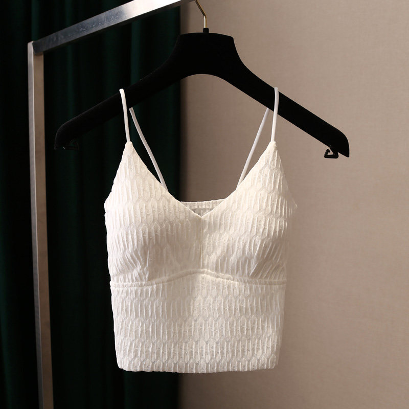 短款紧身带胸垫修身纯色内搭打底蕾丝小吊带背心春装新款女装上衣