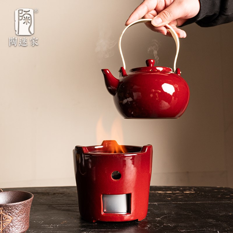 陶迷红泥围炉煮茶套装家用提梁壶陶瓷烧水壶酒精炉功夫茶具礼盒装