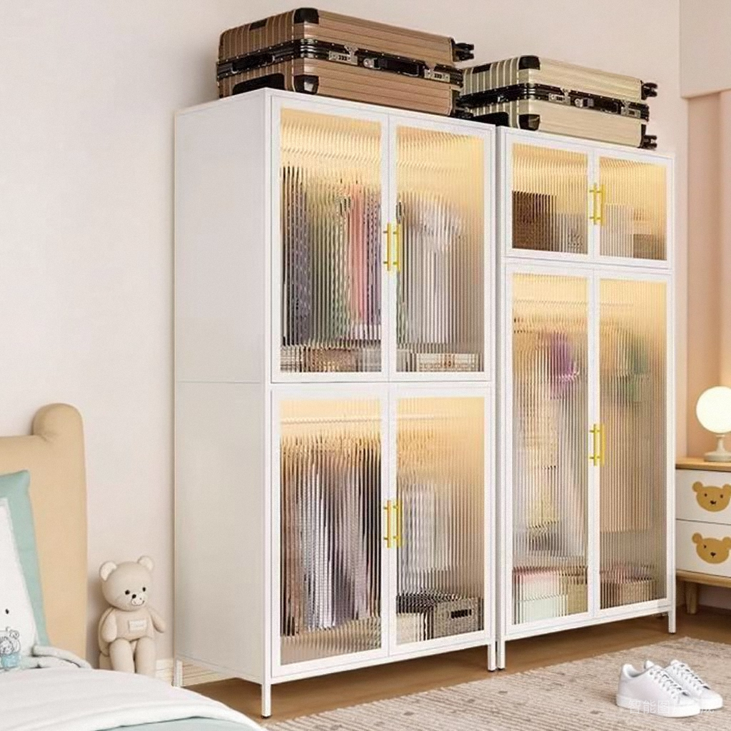 出租房用简易衣柜结实耐用家用卧室组装金属衣橱儿童挂衣架收纳柜