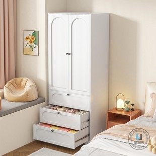 奶油风收纳柜钢制衣柜家用儿童无甲醛铁艺储物柜对开门卧室大衣柜
