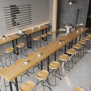 北欧实木阳台吧台桌靠墙长条家用高脚桌商用靠窗酒吧奶茶店咖啡桌