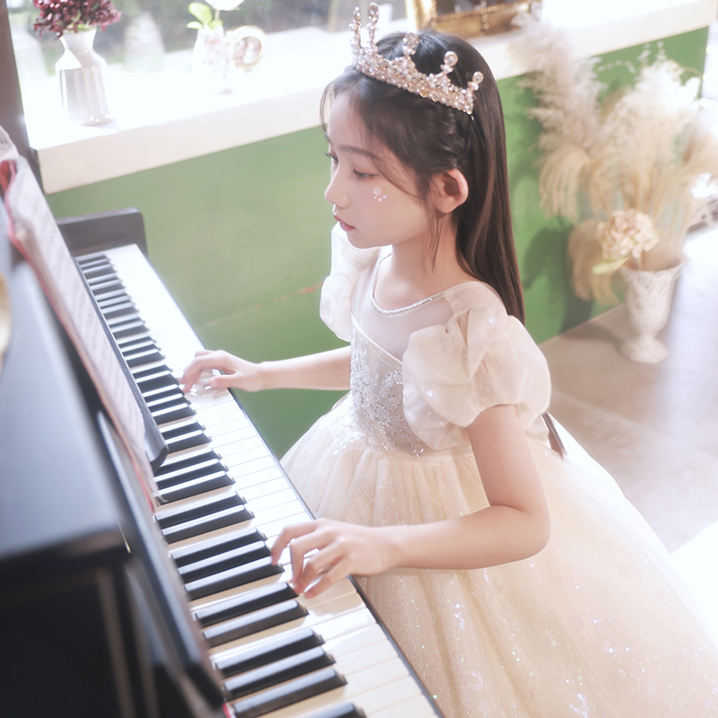 儿童晚礼服小女孩高端洋气钢琴小主持F人花童蓬蓬裙女孩轻奢公主