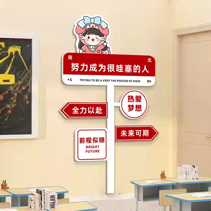 幼儿园小学网红班级布置教室文化墙路牌装饰M画初中激励志标语贴