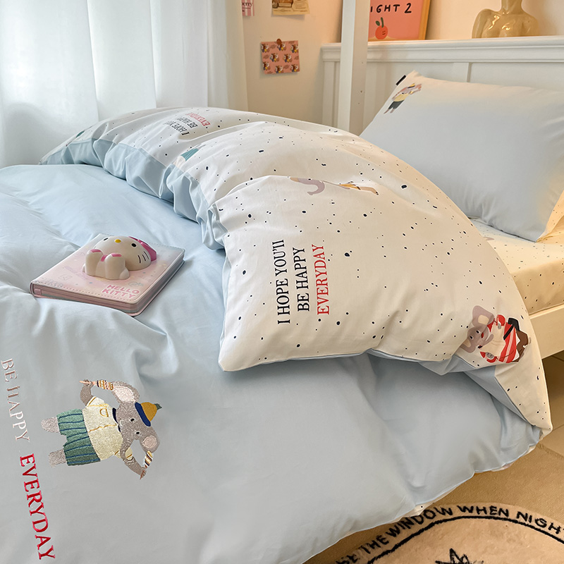 全棉纯棉学生宿舍上下铺床上三件套大学生寝室床单被套刺绣四件套