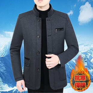 中老年秋冬加绒款男士外套爸爸装夹克衫男士休闲外套