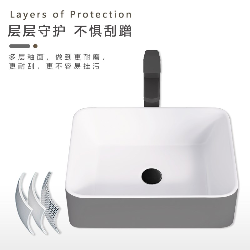 洗衣机台上c盆灰色简约椭圆方形陶瓷洗手池阳台小尺寸单盆艺术面