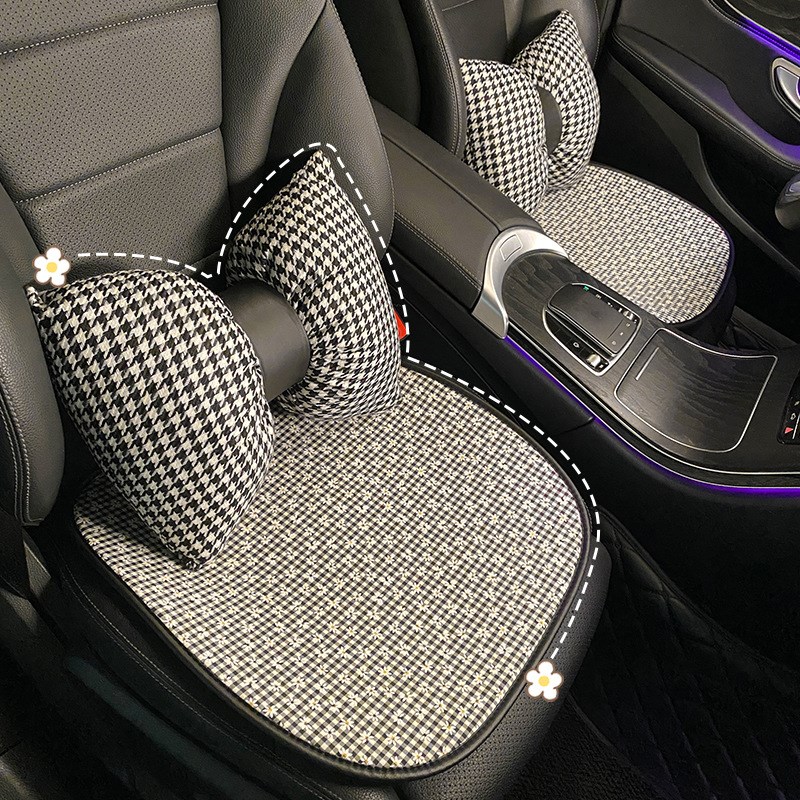碎花汽车坐垫四季通用款简约网布包边创意车载座垫防滑三件套女
