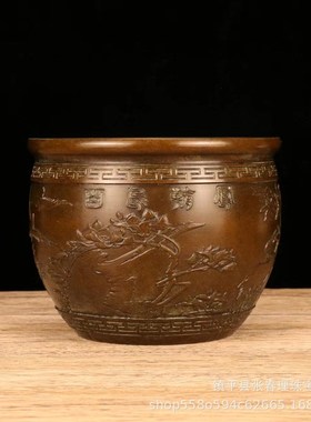 铜米缸《福缸财缸系列》百福铜缸连年有余缸客厅玄关桌面摆件