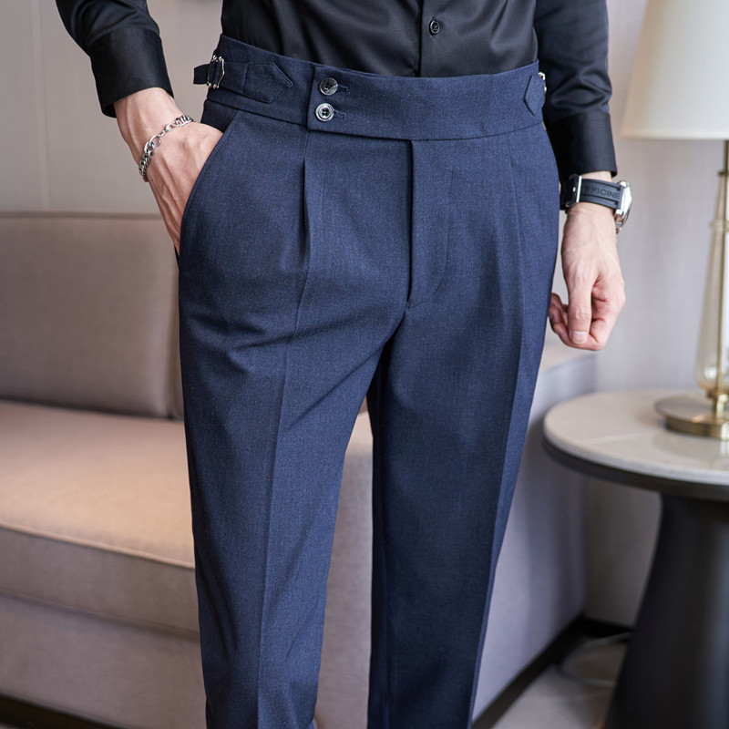 男士西裤修身高腰那不勒斯西装裤直筒长裤垂感韩版休闲西服裤子潮