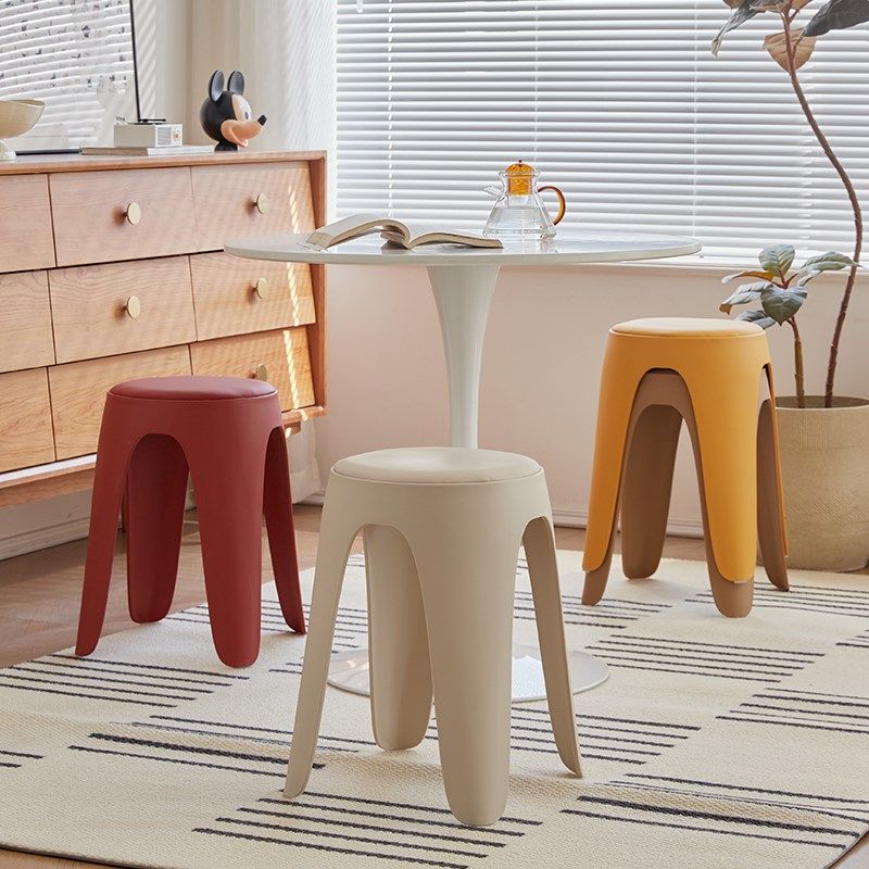塑料凳子家用特厚现代简约可叠放摞叠久坐椅子软包pu皮圆凳板凳,住宅家具,其它凳子,淘宝优惠券,粉丝福利购,淘宝优惠卷